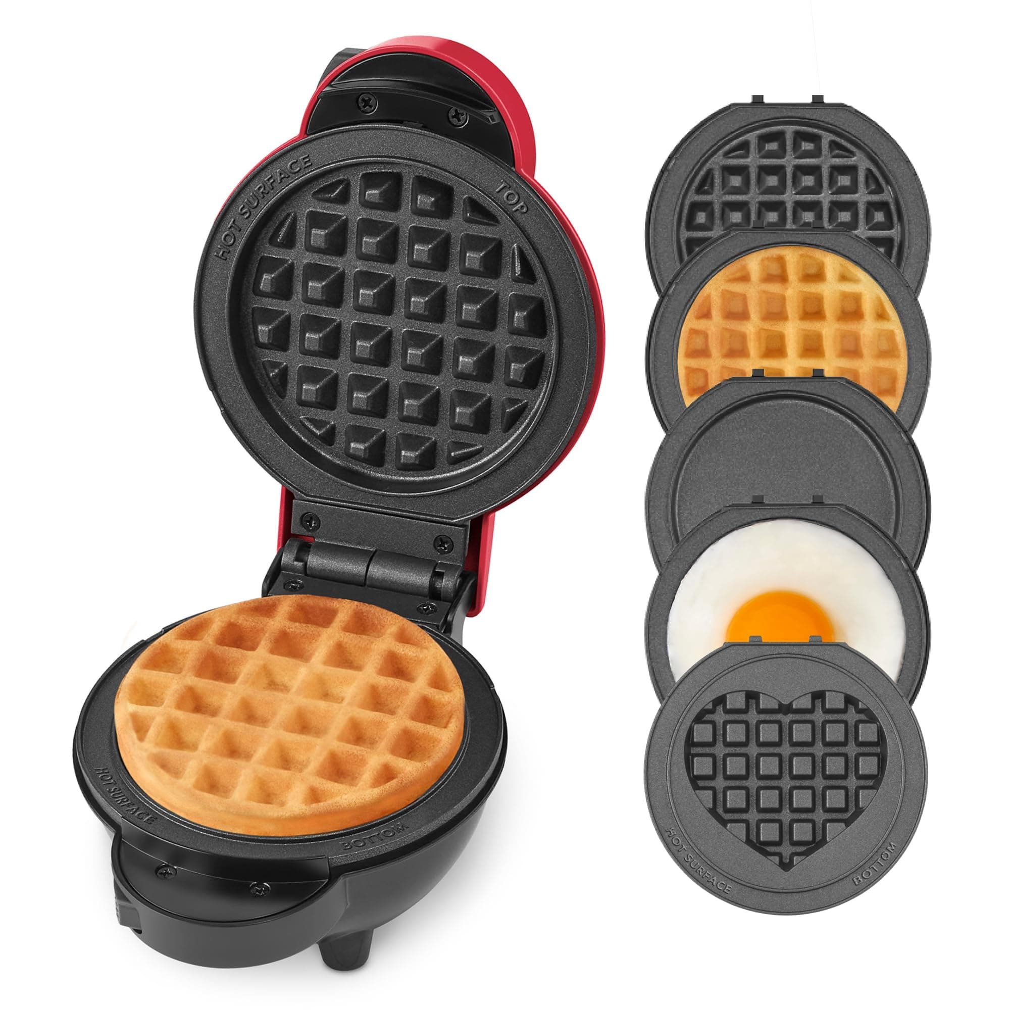 Dash MultiMaker® Mini System - Compact Waffle Maker for Family Breakfasts - Removable Griddle Plates & nonstick surface - 5 Plates - Red