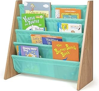 Humble Crew, Seafoam Green/Natural Kids Bookshelf 4 Tier Book Organizer