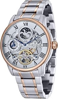 Mens 44mm Longitude Dual Time Automatic Skeleton Watch with 12 Hour Dual Time, Sun & Moon Display and Decorated Rotor ES-8006