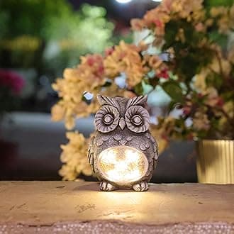 Solar Owl Garden Statues Outdoor Decor Resin Owl Figurine with Solar Light for Patio,Balcony,Yard,Lawn Ornament,Perfect Garden Gift