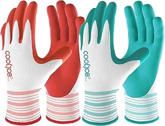 COOLJOB Gardening Gloves for Women and Ladies, 6 Pairs Breathable Rubber Coated Yard Garden Gloves, Outdoor Protective Work Gloves with Grip, Size Small, Red & Green