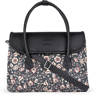 ZOUK Printed Jute Handcrafted Vegan Leather Multicolor Women's Satchel Bag | Ladies Purse Handbag | Double Handle Detachable Strap