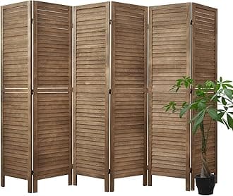 Room Dividers and Folding Privacy Screens, Wood Louvered Separators Divider Wall for Home Office Bedroom - 6 Panels, 67 * 90inch (Brown)