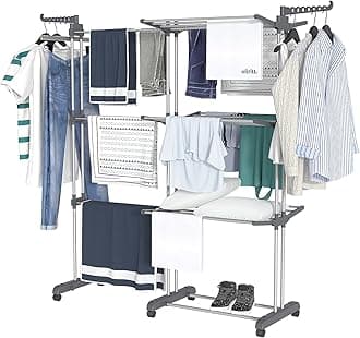 Airer Clothes Flodable Clothes Drying Rack 4 Tiers Large Laundry Rack with Wheels for Indoor Outdoor Use