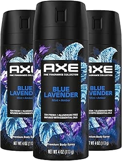 AXE Fine Fragrance Collection Premium Deodorant Body Spray for Men Blue Lavender 3 Count with 72H Odor Protection and Freshness Infused with Lavender, Mint, and Amber Essential Oils 4 oz