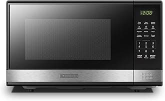 EM031MB11 Digital Microwave Oven with Turntable Push-Button Door, Child Safety Lock, 1000W, 1.1cu.ft, Black & Stainless Steel, 1.1 Cu.ft