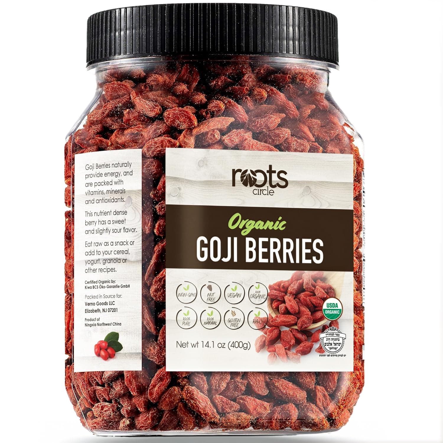 USDA Organic Dried Goji Berries 14.1oz Jar 1 Pack | Bulk Supply of Goji Berry Fruit Superfood | Naturally Rich in Antioxidants to Support Healthy Skin | Raw, Natural, Vegan, Non-GMO, Kosher