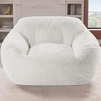 Giant Bean Bag Chair for Adults, Large Memory Foam BeanBag Chairs, Oversized Bean Bag Sofa with Filler, Faux Fur Big Reading Chair Comfy Floor Sofa Chair (Beige)