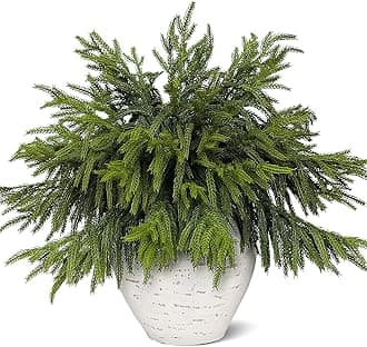 40 Pcs Real Touch Norfolk Pine Branches, Artificial Christmas Green Plants Branch Faux Greenery Stem Fake Pine Picks for Vase DIY Crafts Garland Wreath Xmas Indoor Outdoor Decor(18 Inches)