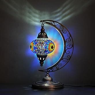 Asylove Turkish Moon Lamp, Mosaic Moroccan Table Lighting, Standing Turkish Lamp, Decor Home Floor Lighting Accessory, Total Dim. 7.5 x 11 x 18 inches (Coldflame)