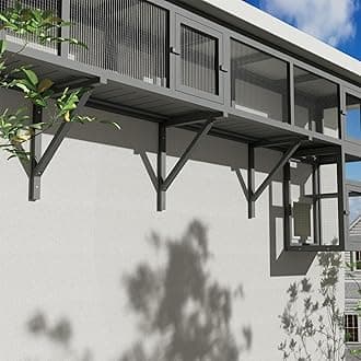 59" Wooden Cat Window with Extendable Design Connecting Inside and Outside Catio Outdoor Cat Enclosure for Sunbathing, Napping & Overlooking (Grey)