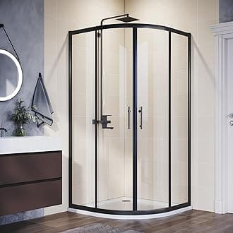 ELEGANT 800 x 800 mm Black Framed Offset Quadrant Shower Enclosure 6mm Tempered Sliding Glass Cubicle Door