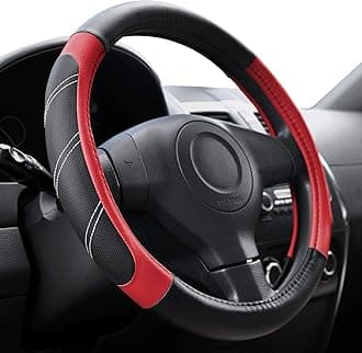 Elantrip Leather Steering Wheel Cover 15" to 16" Universal Large Handle Breathable Car Truck SUV Jeep Anti Slip Black and Red