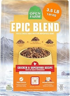 Epic Blend High Protein Dry Dog Food, Probiotic Coated & Bone Broth Infused Kibble with Air Dried Meat & Organs, Minimally Processed & Nutrient Dense, Chicken & Superfood Recipe, 3.5lb Bag