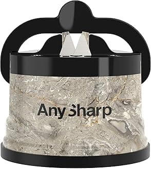 AnySharp Knife Sharpener, Hands-Free Safety, PowerGrip Suction, Safely Sharpens All Kitchen Knives, Ideal for Hardened Steel & Serrated, World's Best, Compact, One Size, Stone Design