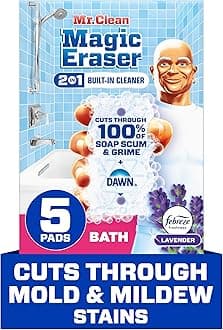 Mr. Clean Magic Eraser Sponge, Bathroom Cleaner, Shower Cleaner, Tub Cleaner, Soap Scum Remover, Bathroom Cleaning Supplies, Dawn Cleaning Power with Febreze Lavender Scent, 5ct
