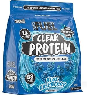BodyFuel Clear Protein - Beef Protein Isolate - Clear & Refreshing - Best Low Sugar & Lactose-Free Protein Supplement - Muscle Support (500g - 20 Servings) (Blue Raspberry)