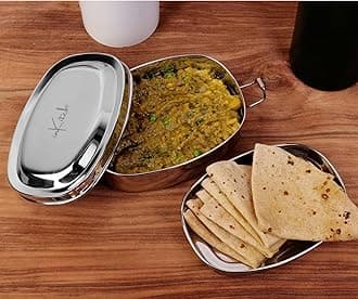 Leak Proof Stainless Steel Lunch Box 650ML with Inner Container, Round Steel Tiffin Box for School Kids & Office, Food Grade Lunch Container with Locking Clip, Durable & Reusable