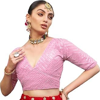 Womens Fancy Readymade Ethnic wear Half Sleeve Sequins Saree Blouse sabyasachi Blouse for Women Saree and Lehenga Choli Bridal Blouse