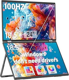 18.5" 100Hz Dual Portable Monitor Built-in Speakers 115% sRGB 315°Adjustable Dual Stacked Folding Monitor (Wins/Mac) 1080P Laptop Screen Extender for Laptop(No Driver Needed)