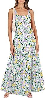 ANRABESS Women's Summer Casual Long Maxi Beach Vacation Dresses Sleeveless Square Neck Flowy Tiered Sun Dress with Pockets