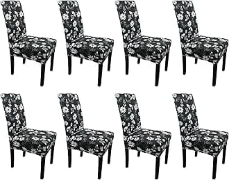Printed High-Back Chair Covers for Dining Room Chairs – Spandex Stretch, Universal Armless Chair Protective Slipcover for Kitchen, Wedding, Party, Banquet & Hotel, Floral Sunflower - Black, Pack of 8