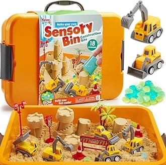 Klever Kits Magic Play Sand for Kids Construction Toys Sandbox with 18 Accessories and Glowing Stones Play Sand Toys for Boys Girls 3 4 5 6 7 8 Year Old Sensory Bin Learning Gifts