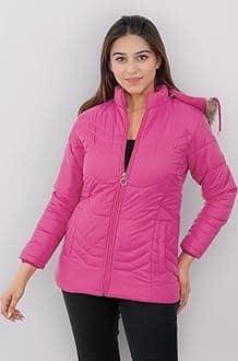 STUFFLIN Women's Quilted Puffer Jacket Full Sleeves Winter Jacket Girls Winter Wear Jacket (Large, Pink)