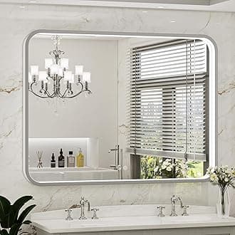 LED Bathroom Mirror with Lights,48x36 Inch Brushed Silver Framed Lighted Vanity Mirror,Anti Fog Stepless Dimmable Wall Mounted(Horizontal/Vertical)