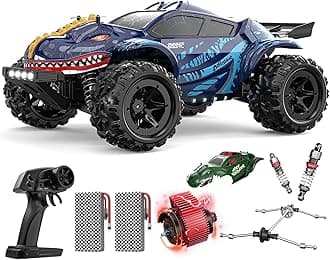 DEERC 9308E 1:16 Fast RC Cars for Boys Age 8-12 RC Monster Truck 40 KPH,All Terrain 4WD High Speed Dinosaur Truck 2 Car Shell,2.4Ghz Off-Road Remote Control Cars with 2 Batteries, Toy Gift for Kids