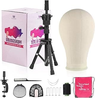 Neverland Beauty & Health 23 Inch Wig Head Stand Tripod, with Canvas Mannequin Heads for Wigs, Manikin Canvas Head Block Set for Making Display with T Pins Set Bristle Brush