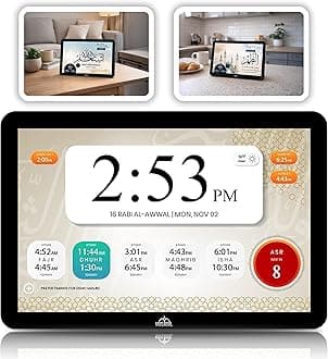 Masjidal - 10-14 inch inch Azan Tablet Clock, Athan Frame, Athan Clock, Next Gen, Sync with Mosque, Full Color HD Display - Home, Office, Desk, Wall - Mosque Digital, Muslim, Decorative - Black