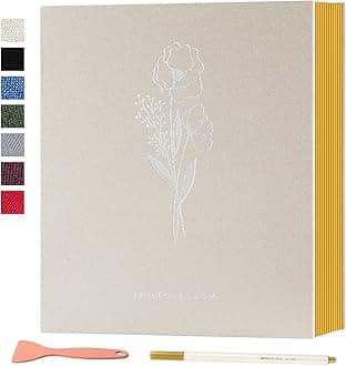 Lanpn Self Adhesive Photo Album Scrapbook 40 Pages, Linen Photos Albums DIY Sticky Magnetic Pages holds 4x6 5x7 A5 Picture for Family Wedding Birthday (Small-20 Sheets/40 Pages, Beige)