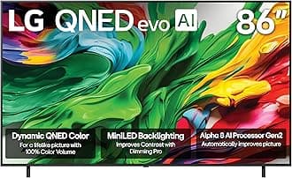 86-Inch Class QNED evo AI QNED85A Series Mini LED 4K Smart TV w/AI Picture, Sound, Super Upscaling 4K, HDR10, Filmmaker Mode, Wow Orchestra, Alexa Built-in (86QNED85AUA, 2025)