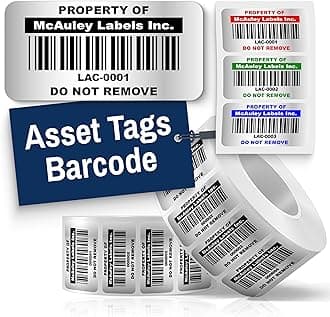 McAuley Labels Custom Asset Tags for Equipment – Numbered, Permanent, Adhesive, Metalized Silver Polyester - Barcode Label - 1.5x0.75 Inches