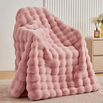 BENVWE Faux Fur Throw Blanket for Couch - Fluffy Soft Thick Bubble Blanket for Living Room Home Decor - Mothers Day Birthday Gifts for Women, Dusty Pink, 51" x 63"