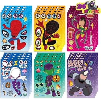 24 PCS Spide Hero DIY Make a Face Stickers Gift Set for Kids, Make Your Own Stickers for Birthday Party Supplies, Spide Party Favors Goodie Bag Fillers