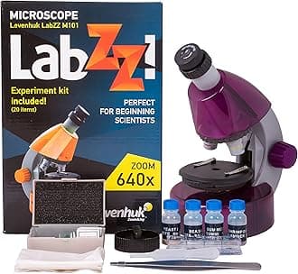 Levenhuk LabZZ M101 Amethyst 640x Portable Microscope Science Kit for Children with LED Light, Kids Beginner Educational STEM Toys Set, Prepared Sample Slides, and Illustarted Experiment Guide (IT)