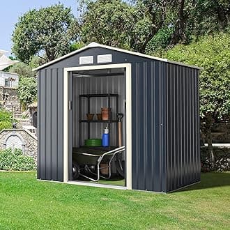 Goplus Outdoor Storage Shed, 7' X 4' Metal Garden Shed with 4 Vents & Double Sliding Door, Utility Tool Shed Storage House for Backyard, Patio, Lawn