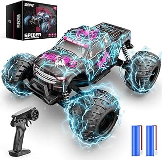 DEERC 1/16 Glowing Spider Remote Control Car - Fast RC Cars W/2 Rechargeable Batteries for 40 Min Play, All Terrain Off-Road Monster Truck Toys for Boys Kids Age 4-7 8-12 Birthday Xmas Gift