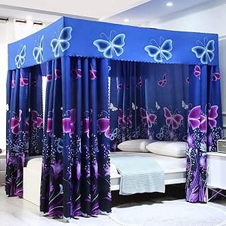MengersiButterfly Four Corner Post Bed Curtain Canopy Mosquito Net for Girls Adults Kids (King, Blue)