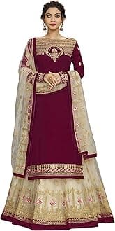TRENDMALLS Women's Georgette Net Embroidery Salwar Suit Set Kurta Lehenga with Dupatta Maroon
