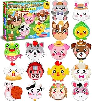MDCGFOD 16 Pack Arts and Crafts for Kids, Toddler Crafts Animal Paper Plate Art Kit Gift for 3 4 5 6 Year Old Boys Girls DIY Kids for Birthday Party Favor Preschool Classroom Party Games (Farm)
