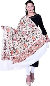 Women's Kashmiri Wool Blended Shawl Embroidered by Kashmiri Artisans, (Large Size - 40 x 80 Inches)