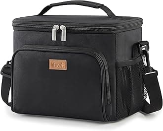Lifewit Insulated Lunch Bag for Men, Thermal Lunch Box for Women Cool Bag, Reusable Leakproof Lunch Tote Bag with Adjustable Shoulder Strap for Adult for Work/Picnic/Beach, Black, 15L 24 Can