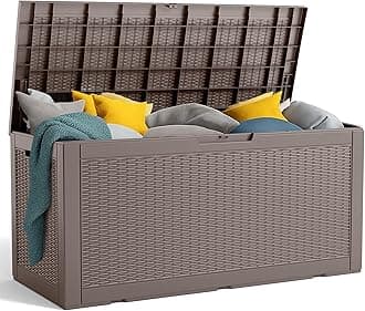 100 Gallon Resin Deck Box, Lockable Patio Outdoor Storage Box for Furniture, Garden Tools and Tools Storage, Waterproof Outside Storage Boxes - Grey