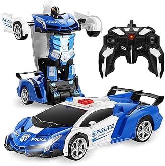 Transform Car Robot, Robot Deformation Car Model Toy for Children, Transforming Robot Remote Control Car with One Button Transformation & Realistic Engine Sounds &360 Speed Drifting 1:18 Scale