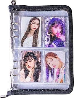 A5 Kpop Photocard Holder Book with 30 Pack 4-Pocket Refill Pages,6 Ring A5 Binder Card Album, 2.5x3.5 Photo Card Collector,A5 Binder Zipper Kpop Photocard Sleeves