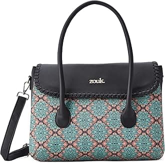 Printed Jute Handcrafted Vegan Leather Multicolor Women's Satchel Bag | Ladies Purse Handbag | Double Handle Detachable Strap