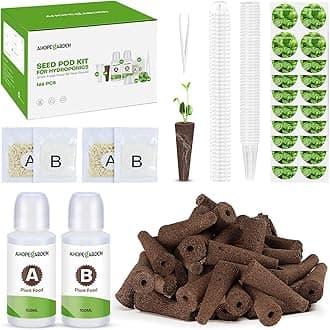 Ahopegarden 166PCS Hydroponic Pods Herb Kit: Grow Anything Kit With 600ml A&B Plant Food, 40 Grow Sponges, 40 Baskets, 40 Domes, 40 Labels, 1 Tweezer - Hydroponics Supplies for Aerogarden & Most Brand